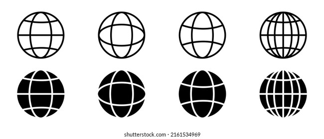 Set with black globe icons on white background. Web icon. World or earth. Internet network. WWW icon.