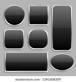 set of black glossy button with silver frame