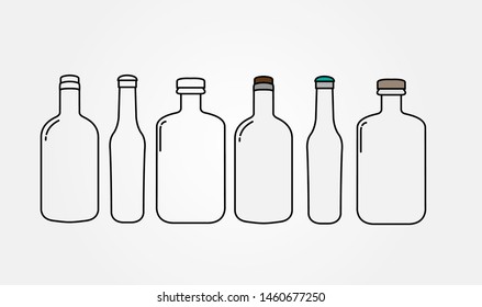 set of black glossy wine bottles with highlight - Vector 