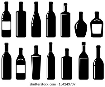 set of black glossy wine bottles with highlight - Shutterstock ID 154243739