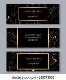 Set of black and gold banners templates. Modern abstract design. Hand drawn ink pattern. Brush texture.