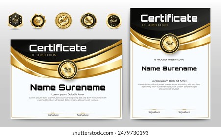 Set of Black and Gold certificates template design. vertical horizontal diploma certificates. vector