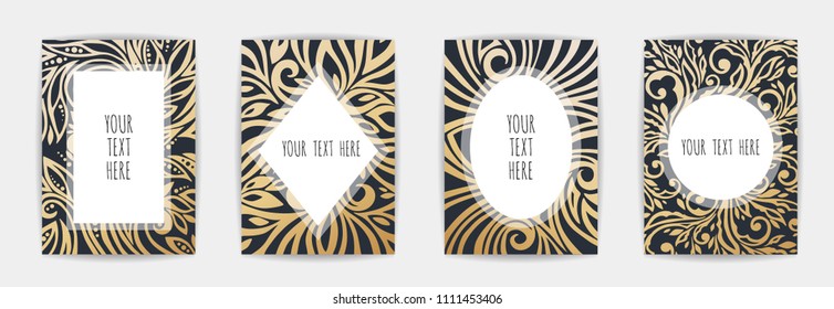 Set of Black and Gold Design Templates for Brochures, Flyers, Logo, Banners. Abstract Modern Backgrounds