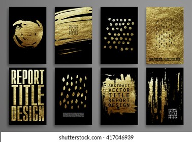 Set of Black and Gold Design Templates for Brochures, Flyers, Mobile Technologies, Applications, and Online Services, Typographic Emblems, Logo, Banners. Abstract Modern Backgrounds. 