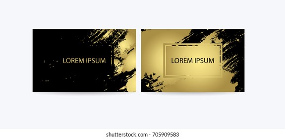 Set of Black and Gold Design Templates for Brochures, Mobile Technologies and Online Services, Typographic Emblems, Logo, Banners and Infographic. Abstract Modern Backgrounds. Brush stroke