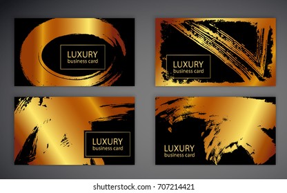 Set of Black and Gold Design Templates for Brochures, Mobile Technologies, Applications, and Services, Typographic Emblems, Logo, Banners and Infographic. Abstract Modern Backgrounds.