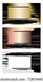 Set of black and gold flyers. Modern abstract design. Hand drawn ink pattern. Brush texture.Vector business card