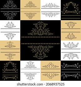 Set of black gold framed labels. Monograms for design