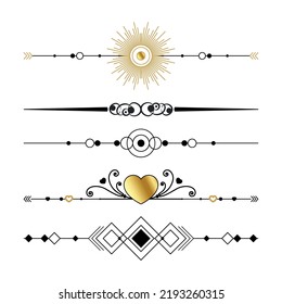 Conjunto de ornamentos en negro y oro, marcos para ilustraciones sobre fondo blanco - Ilustración vectorial