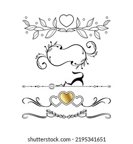 Set of black and gold ornaments, frames for illustrations on a white background - Vector illustration