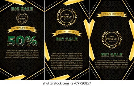 Conjunto de diseño de Anuncio enrollado negro y dorado