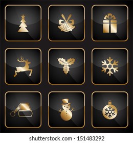 Set of black and gold web buttons for Christmas