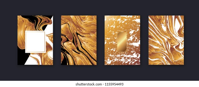 Set of Black and golden marble texture. Vintage gold background. ,elegant brochure, card, cover. Eps10 vector.