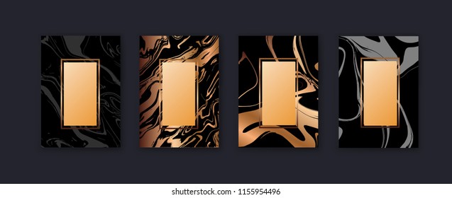Set of Black and golden marble texture. Vintage gold background. ,elegant brochure, card, cover. Eps10 vector.
