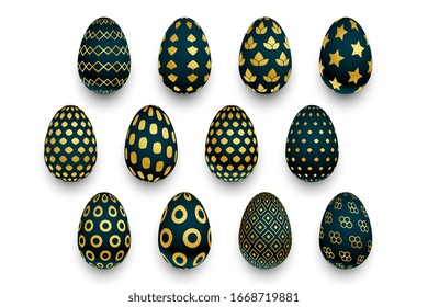 set of black and golden pattern easter eggs