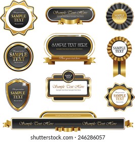 set of black and golden promo stickers seals and ribbons