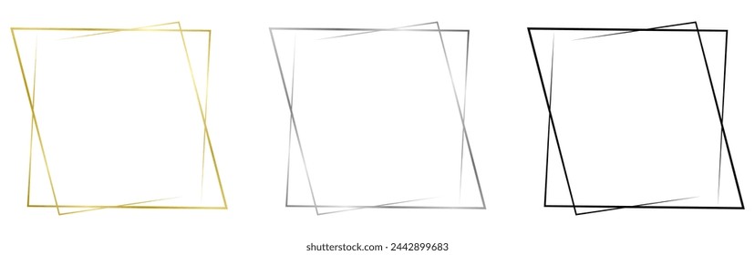 Set of black, golden and silver metal frame isolated on white. Vector frame for text, certificate, pictures, diploma. An interesting frame of an unusual, uneven shape