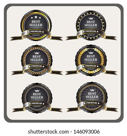 Set of black gold-framed labels in vector
