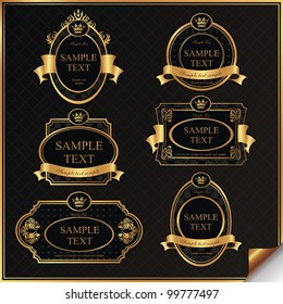 Set of black gold-framed labels in vector