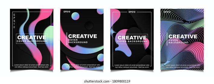 Conjunto de plantillas de fondo abstracto de diseño de cubierta negra y gradiente con formas de recorte de papel ondulado. El diseño del vector a4 puede utilizar póster moderno, volante, informe anual, libro, presentación, banner