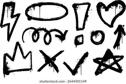 Set of black graffiti spray Icon. Vector illustration
