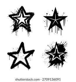 Conjunto de elementos de símbolo de estrela de pintura de grafite de preto