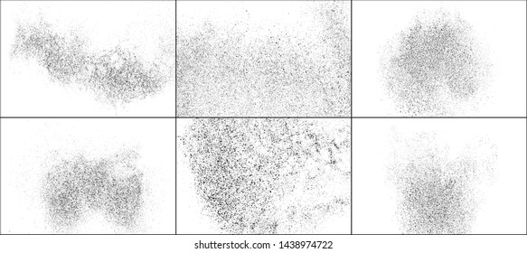 Set of Black Grainy Texture Isolated on White Background. Dust Overlay Textured. Dark Rough Noise Particles. Digitally Generated Image. Vector Design Elements, Illustration, EPS 10.