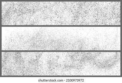 Set Of Black Grainy Texture Isolated On White. Panoramic Background. Dust Overlay. Dark Noise Granules. Wide Horizontal Long Banner For Site. Vector Illustration, EPS 10.