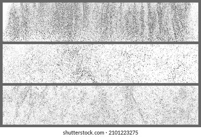 Conjunto De Textura De Grano Negro Aislada En Blanco. Fondo Panorámico. Superposición de polvo. Granulado De Ruido Oscuro. Pancarta Larga Horizontal Amplia Para El Sitio. Ilustración vectorial, EPS 10.