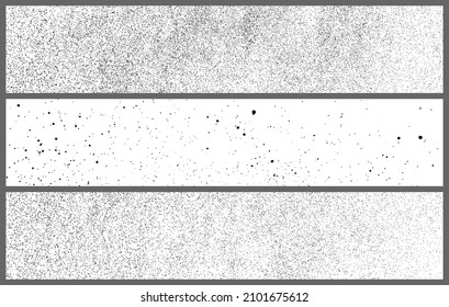 Set Of Black Grainy Texture Isolated On White. Panoramic Background. Dust Overlay. Dark Noise Granules. Wide Horizontal Long Banner For Site. Vector Illustration, EPS 10.