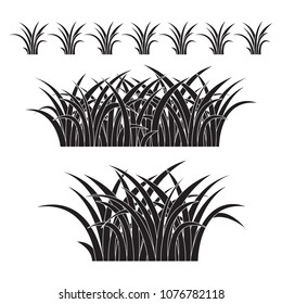set of black grass object on white background, vector illustration