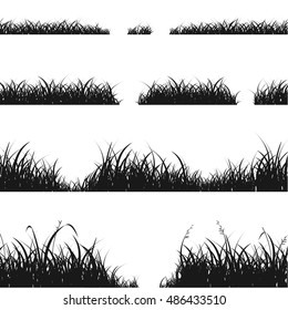 Set of Black Grass Silhouette for Your Design. Grasses line Vector illustration