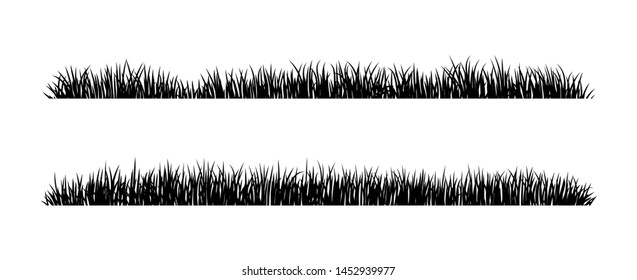 Conjunto de silhuetas de grama preta isoladas no fundo branco. Erva fresca: natural, orgânica, biológica, rótulo ecológico e forma. Ilustração vetorial.
