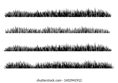 Set of Black Grass Silhouettes Isolated on White Background. Fresh herb: natural, organic, bio, eco label and shape. Vector illustration.