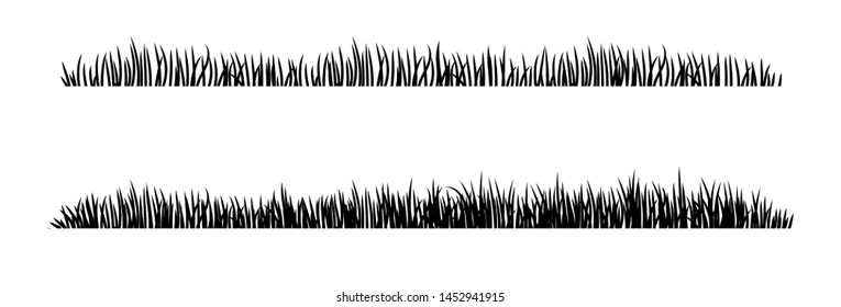 Set of Black Grass Silhouettes Isolated on White Background. Fresh herb: natural, organic, bio, eco label and shape. Vector illustration.