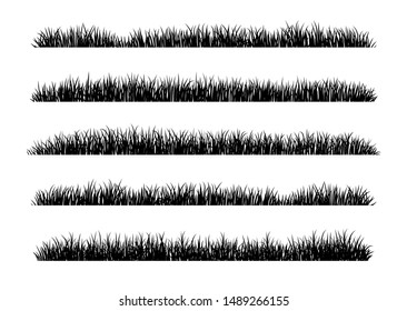 Set Of Black Grass Silhouettes Isolated On White Background. Fresh Herb: Natural, Organic, Bio, Eco Label And Shape. Vector Illustration.