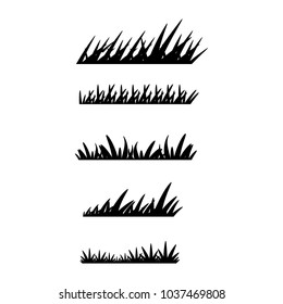 Set of black grass silhouettes on white background. Template for design 