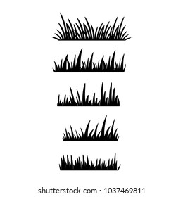 Set of black grass silhouettes on white background. Template for design 