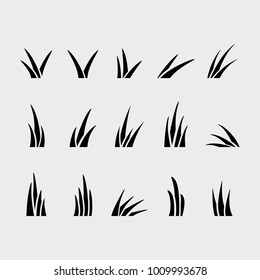 Set of black grass silhouettes. Vector grass icons collection