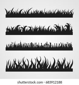 Set of Black Grass Silhouettes. vector illustration