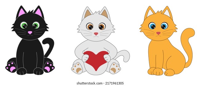 Set von schwarzen, grauen und orangefarbenen Katzen