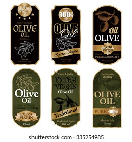 Set of black and green olive oil labels on white background vector illustration