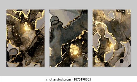 Set Black Grey Gold Marble Abstract Stock Vector (Royalty Free ...