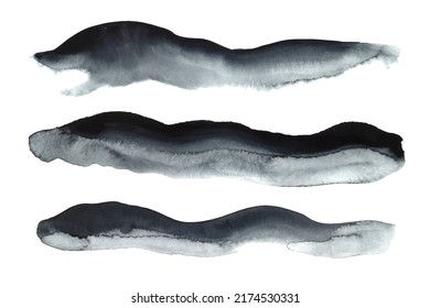 Conjunto de pinturas negras, grises, tinta, grunge y sucio pincel. Fondo acuático pintado a mano.
