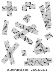 Set of black and grey semi-transparent washi tapes with pattern isolated on white. Tapes collection in vector. Pieces of decorative tape for scrapbooks. Torn paper. Spring, summer