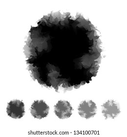 Set of black and grey tone water color round shape design for brush, textbox, design element, VECTOR EPS10