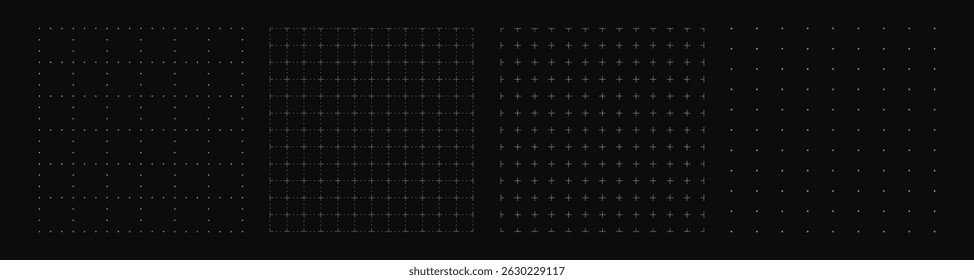 Set of black grid paper background. Blueprint base, notebook sheets, paper for school notes. Background with square grid. Editable stroke
