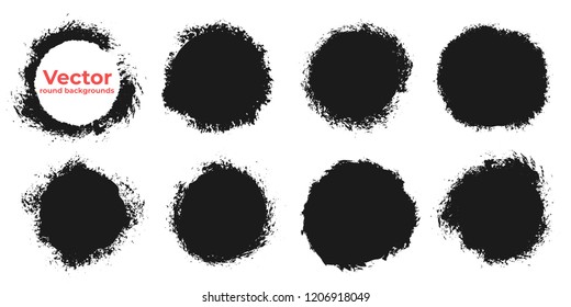 Set of black grunge abstract background templates. Brush paint ink round shaped elements. Vector illustration