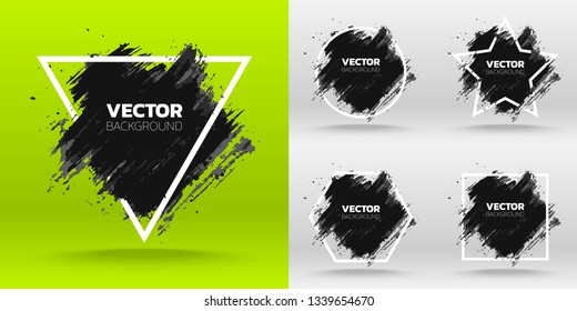 Set of Black grunge abstract background template. Brush paint ink stroke design over white frame. Vector illustration