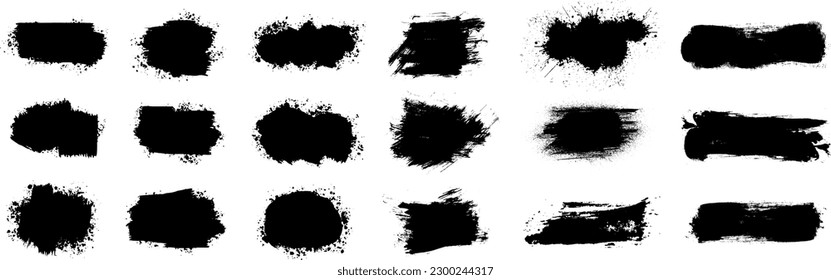 Set of Black grunge abstract background template. Ink brushstroke and paintbrush template with splashes grunge.